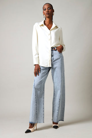 Long Sleeve Satin Shirt - Cream