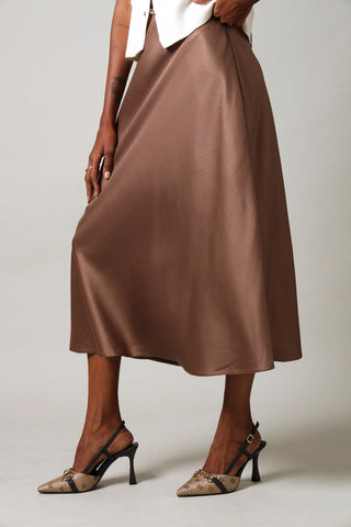 Satin Slip Skirt - Tobacco
