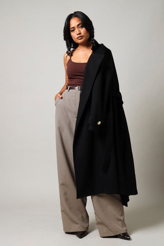 Belted Check Wide Leg Pants - Check