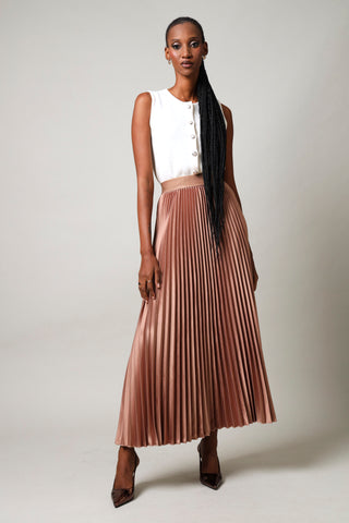 Maxi Elasticated Pleated Skirt - Nude