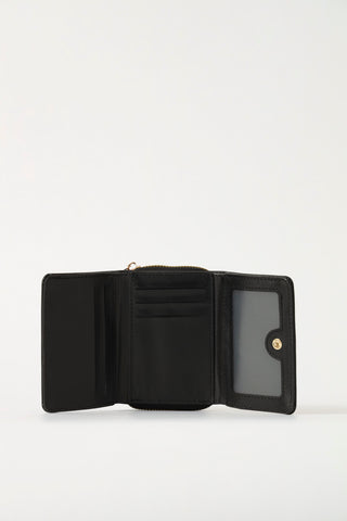 Metal Logo Compartment Wallet - Black