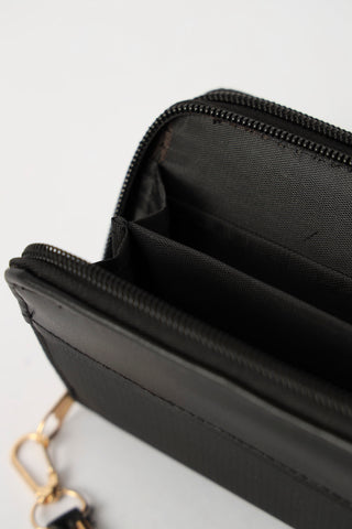 Double Zip Large Wallet With Handle - Black