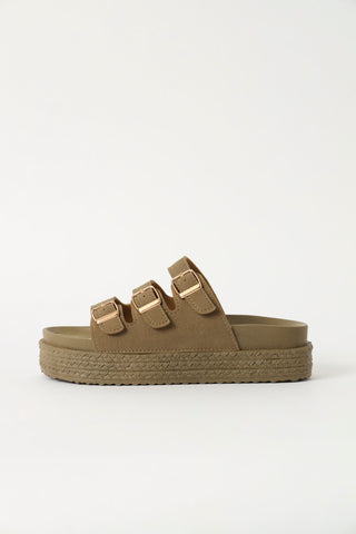 Moulded 3 Strap Buckle Mule Sandal - Fatigue