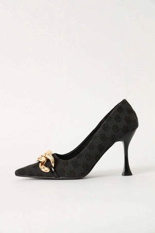 Chain Detail Pointy Court Heel - Black