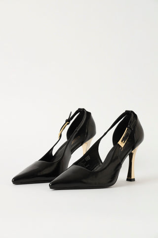Strap Detailed Full Court High Shaped Heel - Black