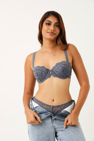 Stripe Lace G-String - Dusty Blue
