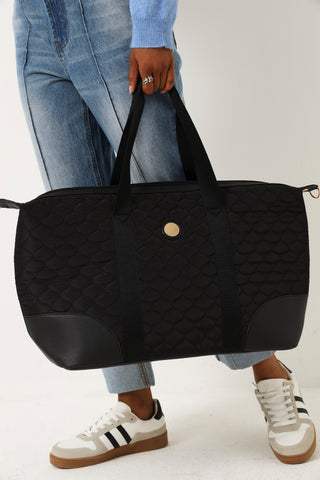 Matching Pouch Quilted Overnight Bag - Black