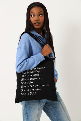 Inspire Slogan Canvas Shopper Bag - Black