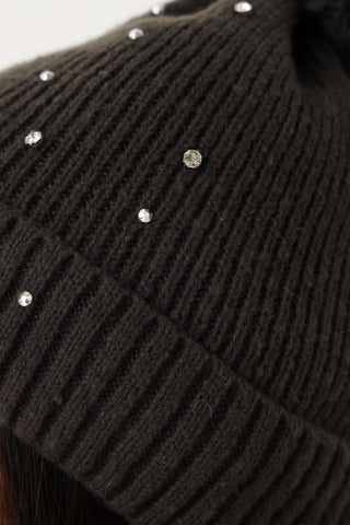 Diamante Pom Pom Beanie - Charcoal