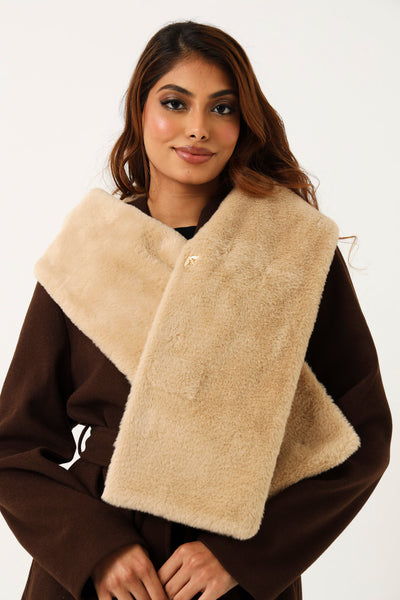 Faux Fur Shawl With Bee Broach - Light Brown – LEGiT