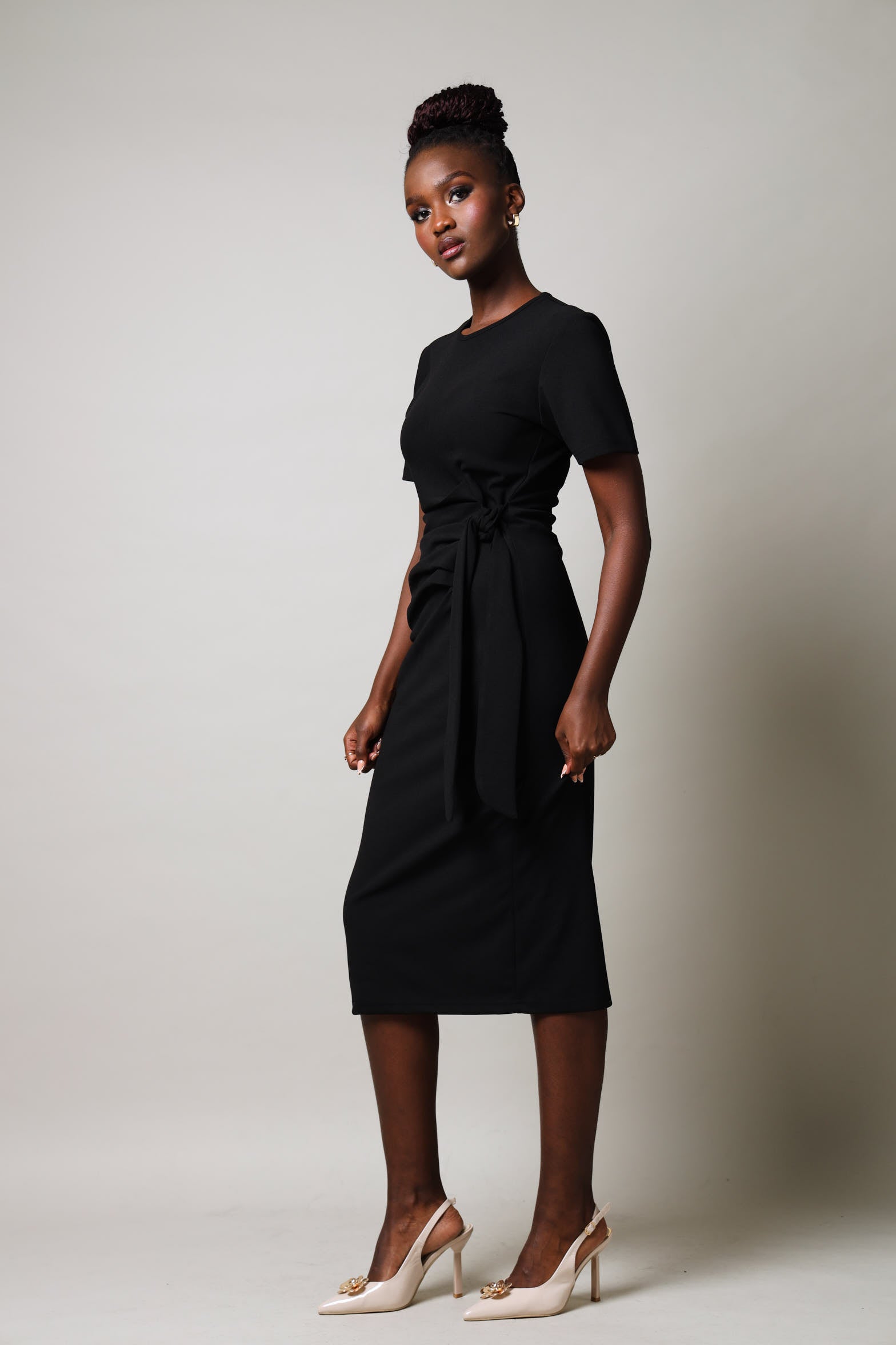 Short Sleeve Side Tie Bodycon Dress