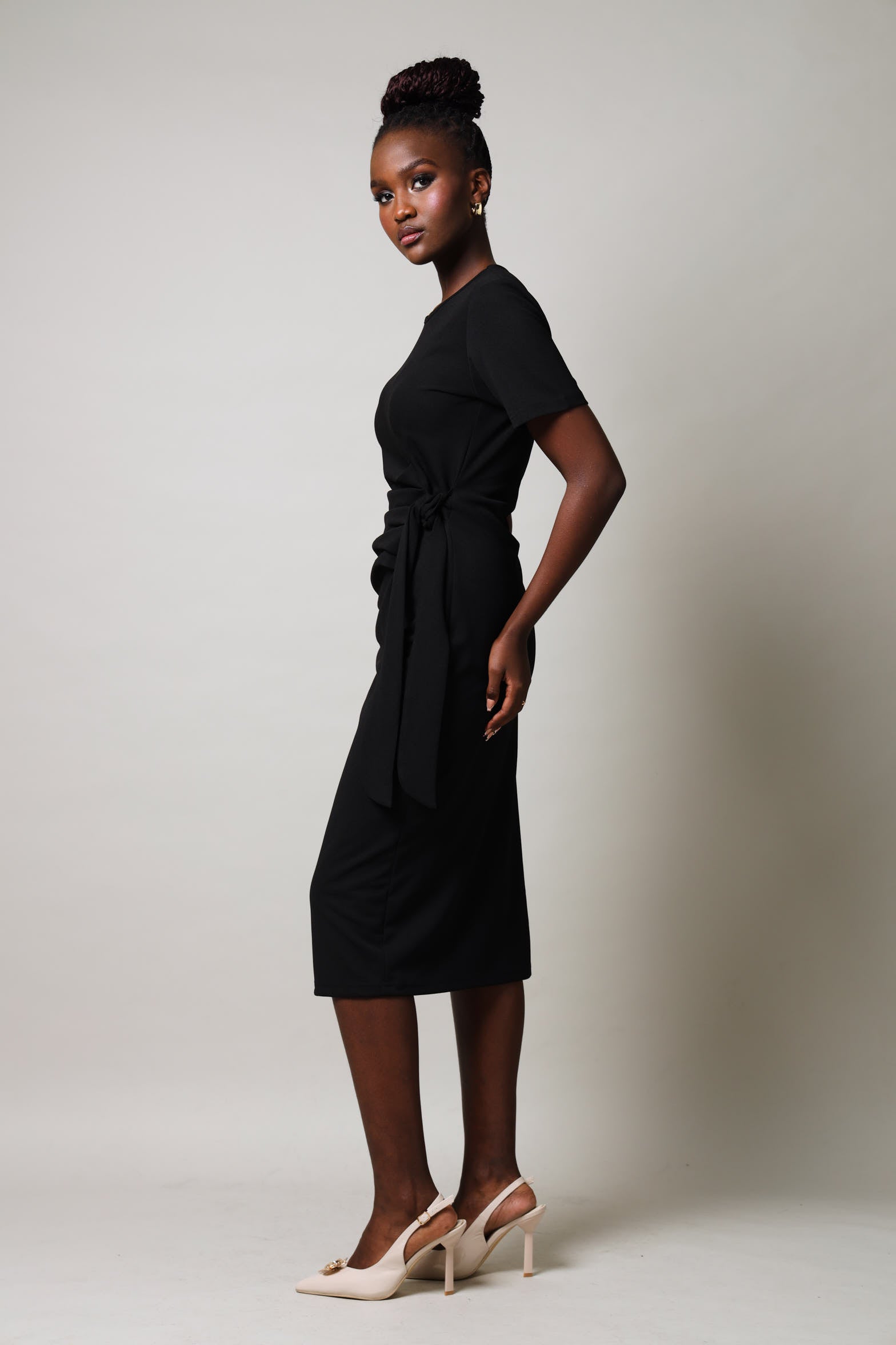 Short Sleeve Side Tie Bodycon Dress
