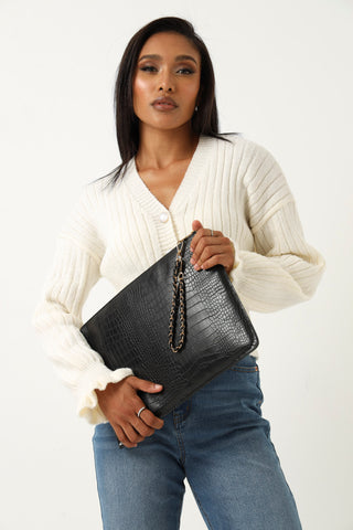 Croc & Metal Charm Laptop Sleeve - Black