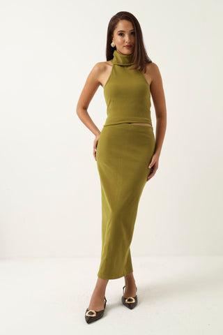Warm Rib Mid Maxi Skirt - Chartreuse