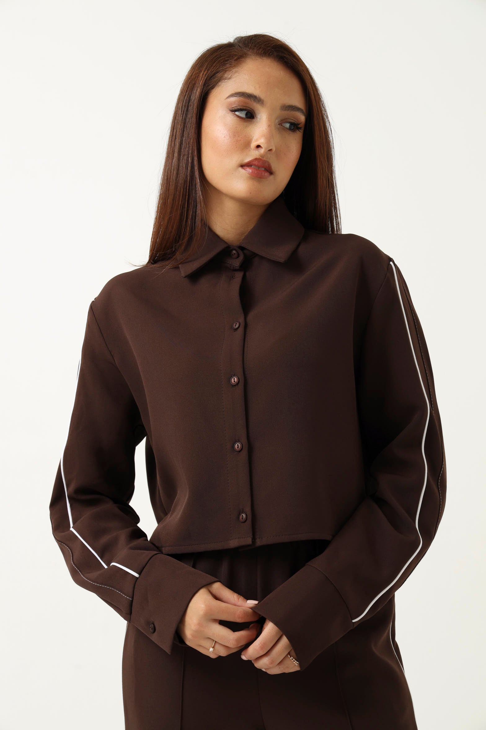 Long Sleeve Side Piping Button Down Shirt - Chocolate – LEGiT