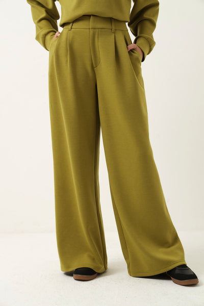 Pleat Detail Soft Touch Wide leg Pant - Chartreuse – LEGiT