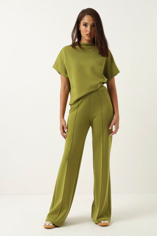 Pintuck Flared Soft Touch Pants - Chartreuse