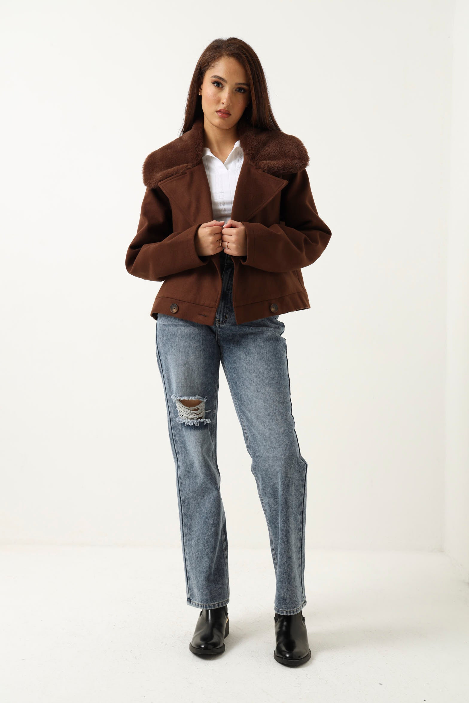 Fur Collar Melton Jacket - Brown – LEGiT