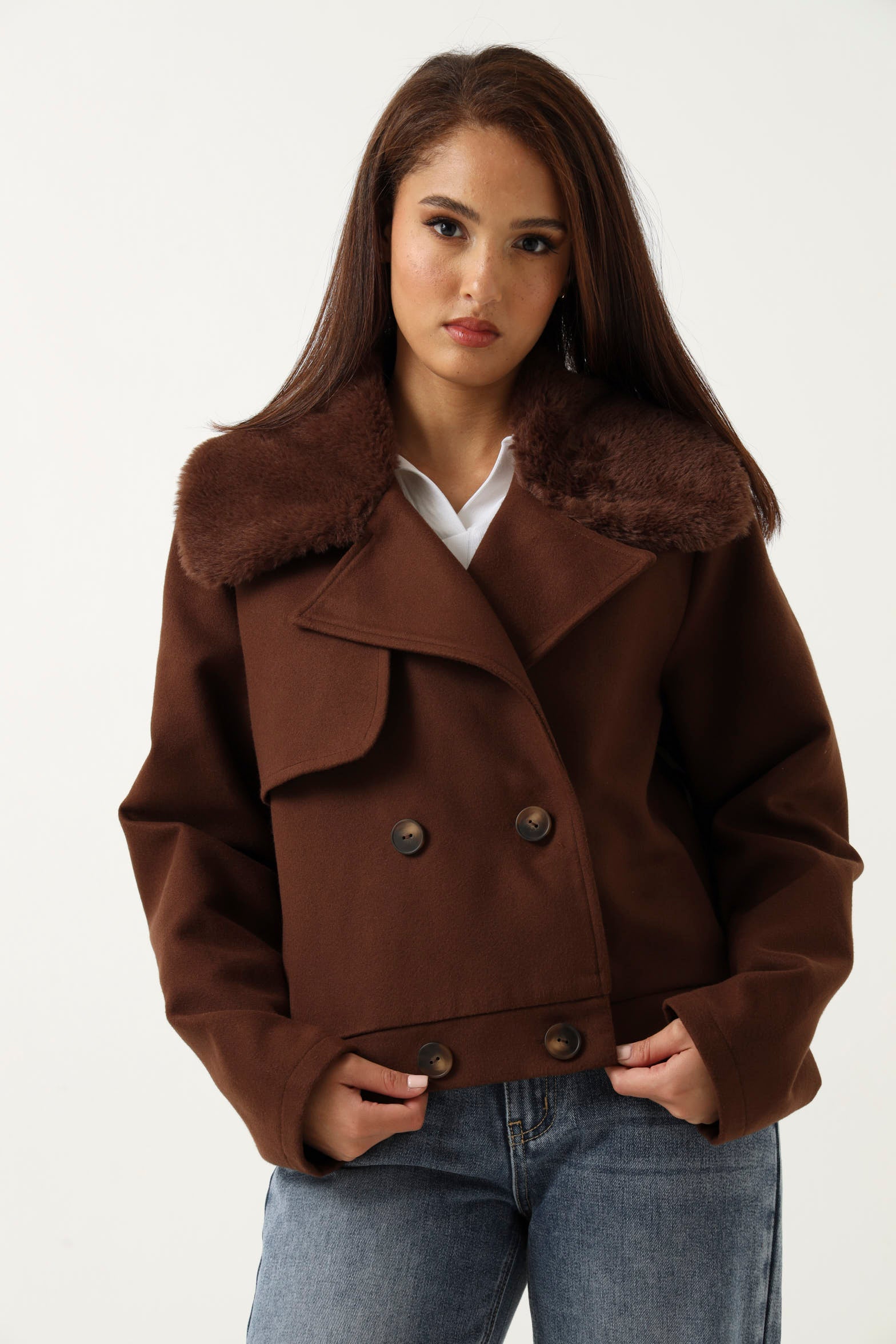 Fur Collar Melton Jacket - Brown – LEGiT