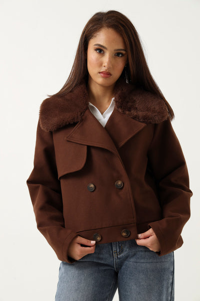 Fur Collar Melton Jacket - Brown – LEGiT
