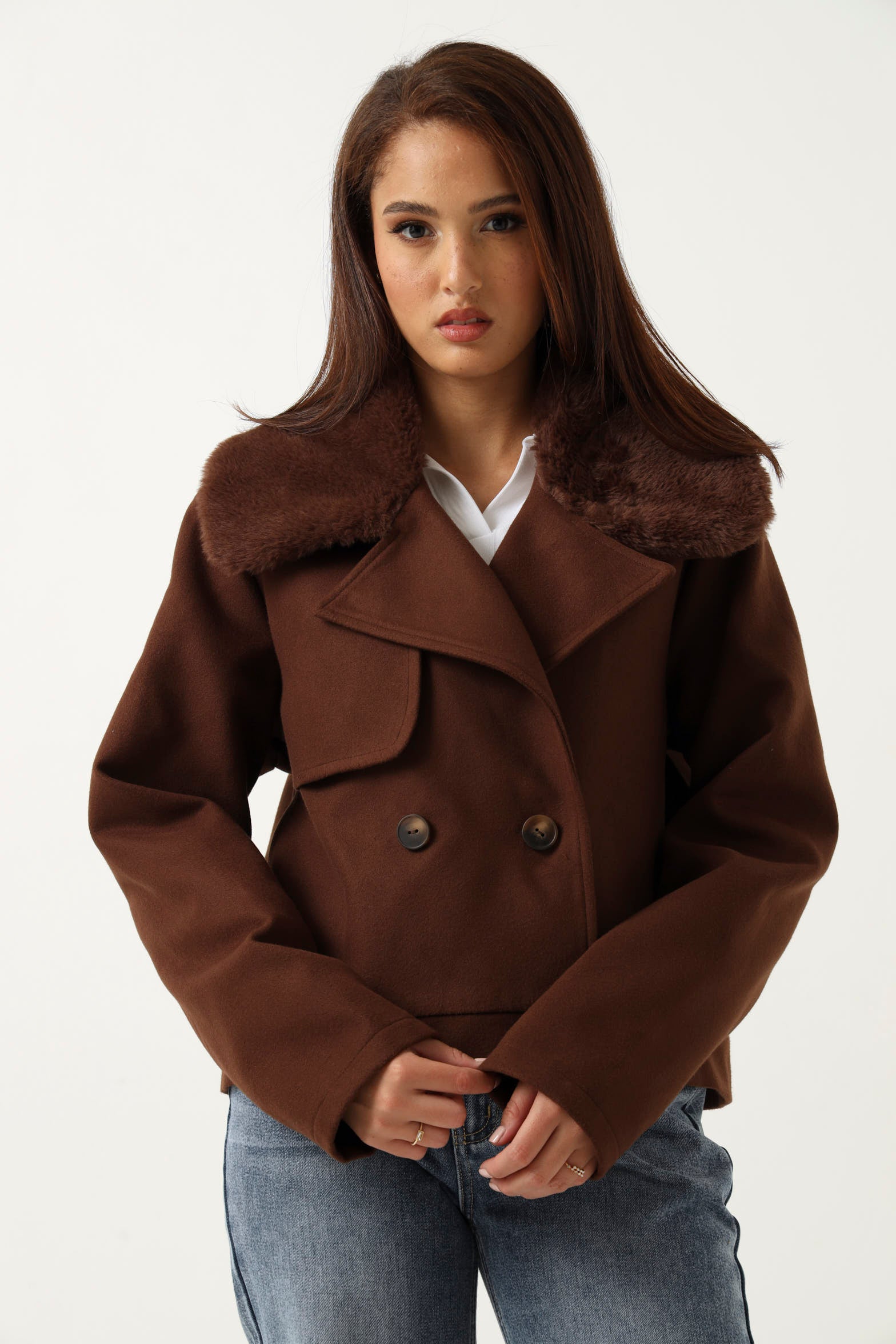 Fur Collar Melton Jacket - Brown – LEGiT