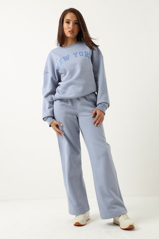Wide Leg Fleece Pant - Blue