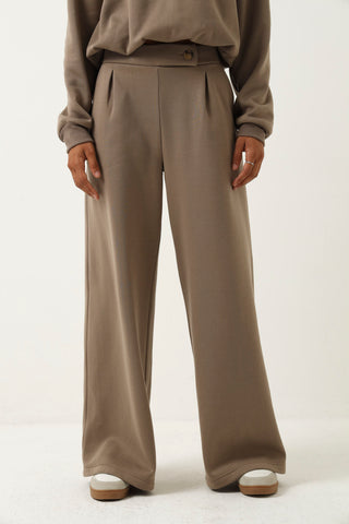 Tab Detail Fleece Wide leg Pants - Taupe