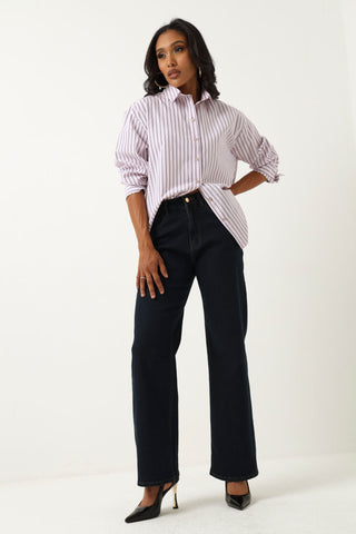 Striped Poplin Oversized Shirt - White/Pink