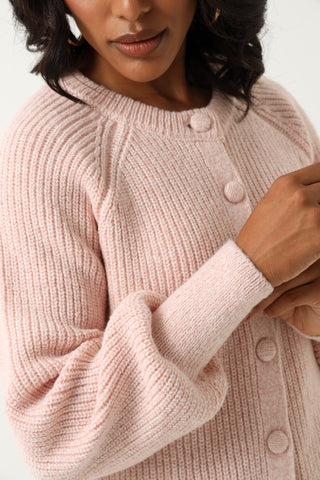 Long Sleeve Fancy Button Chunky Cardigan - Pink
