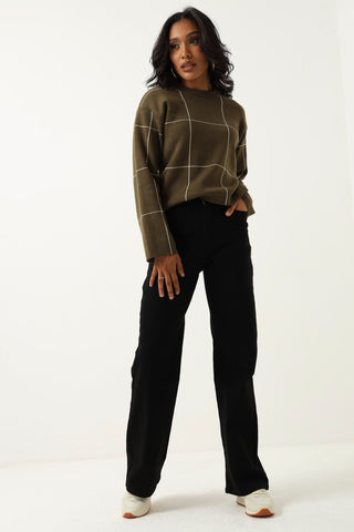 Long Sleeve Stripe Knitwear Pullover - Fatigue/Cream