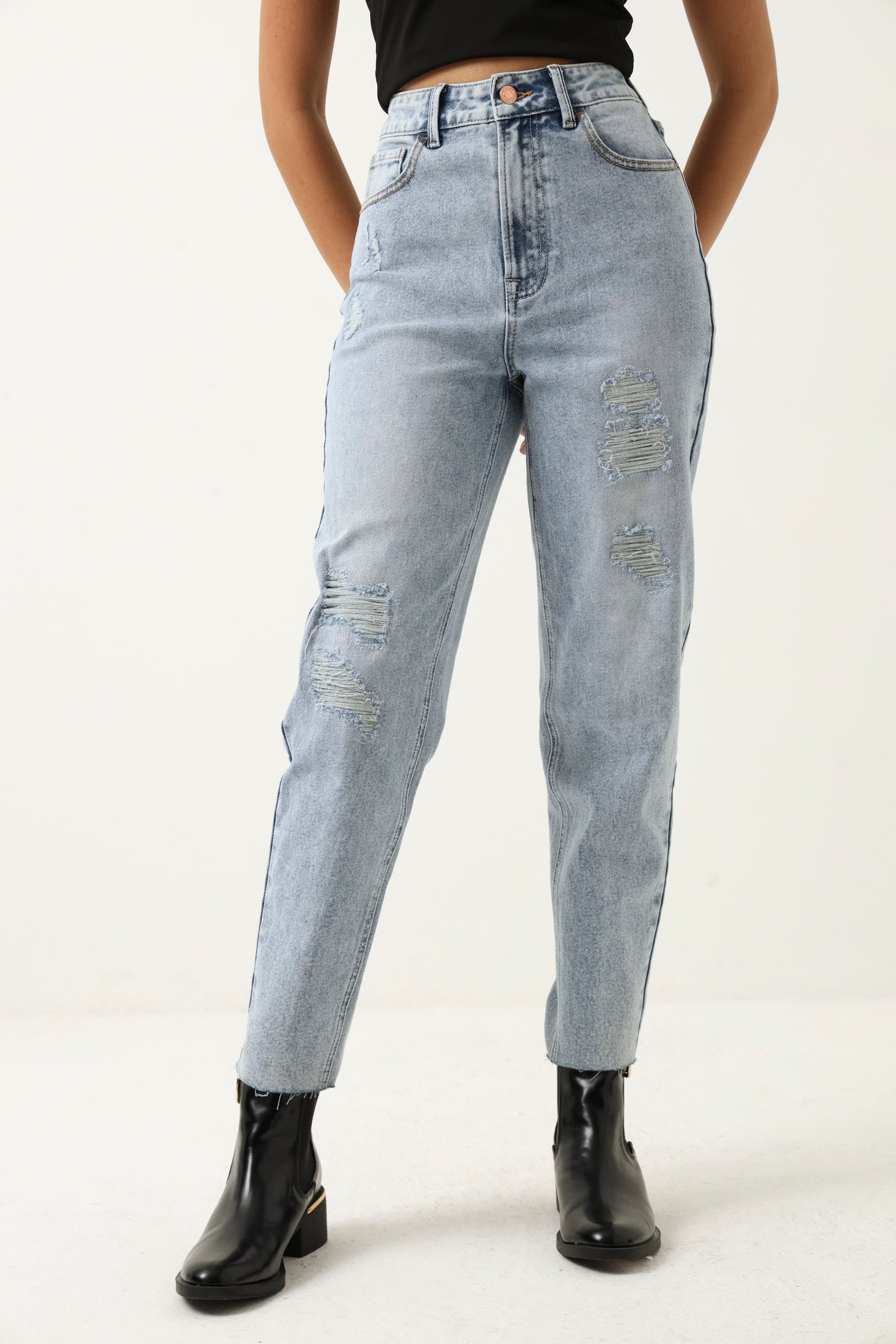 Raw Hem Abraised Mom Jean - Light Wash – LEGiT
