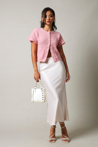 Short Sleeve  Button Down Textured Top - Pink