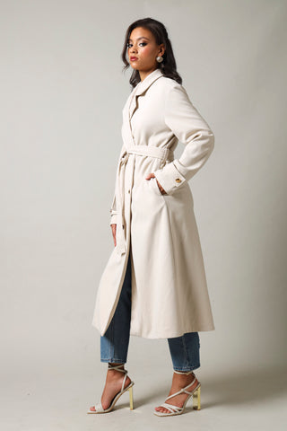 Long Sleeve Fancy Button Melton Coat  - Nude