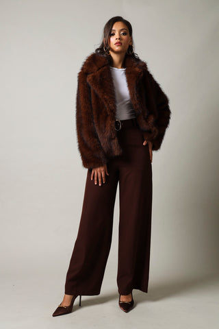 Belted Wide Leg Pants - Brown