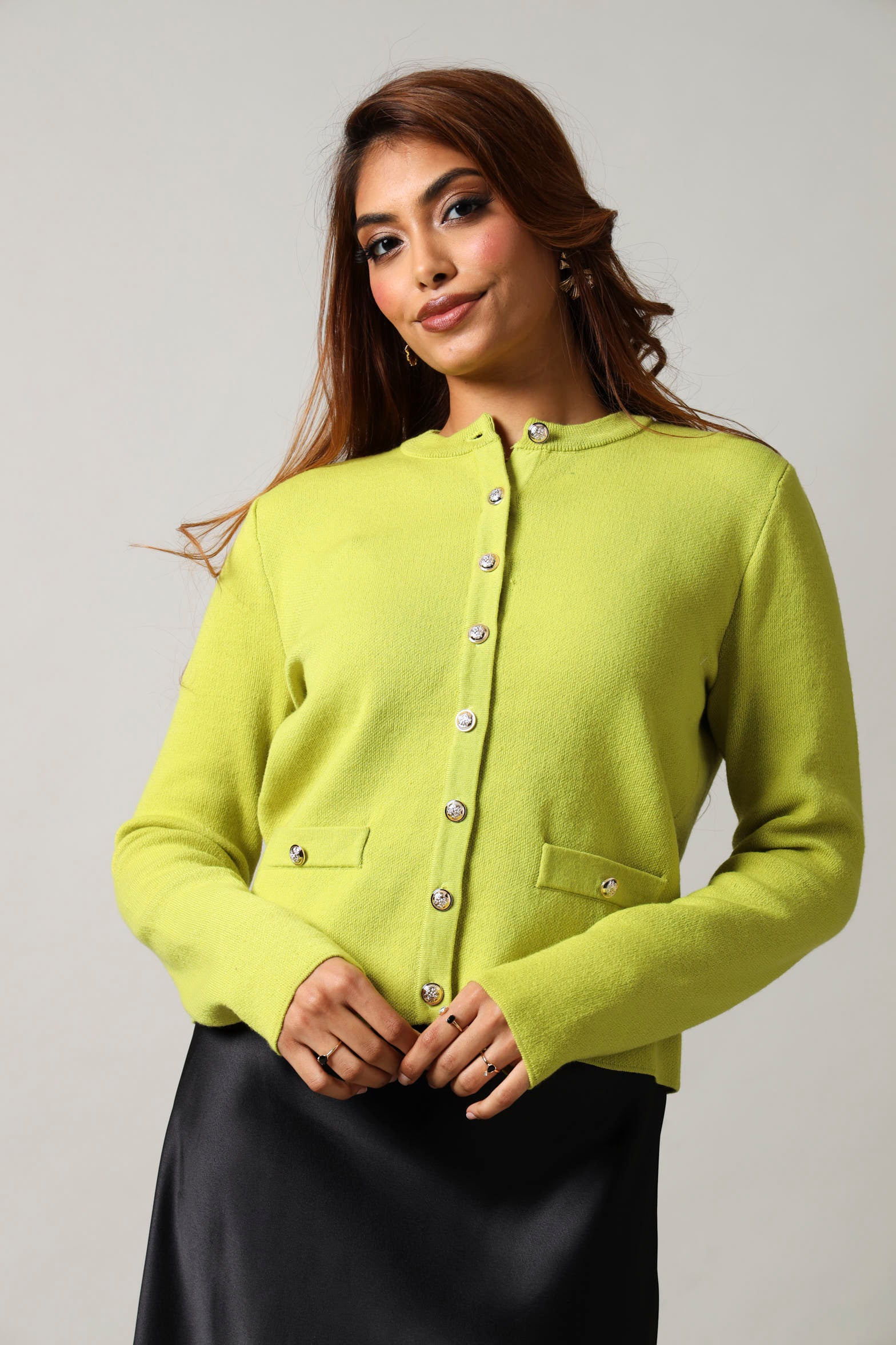 Long Sleeve Fancy Button Cardigan - Chartreuse – LEGiT