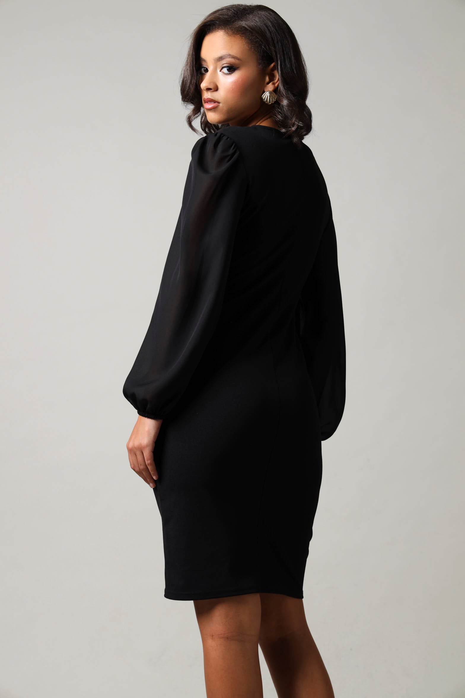 Long Sleeve Chiffon Combo Dress