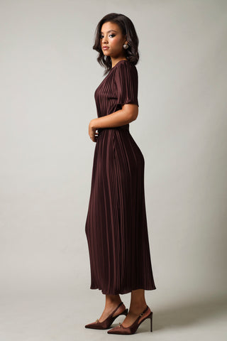 Short Sleeve Maxi Dress - Brown
