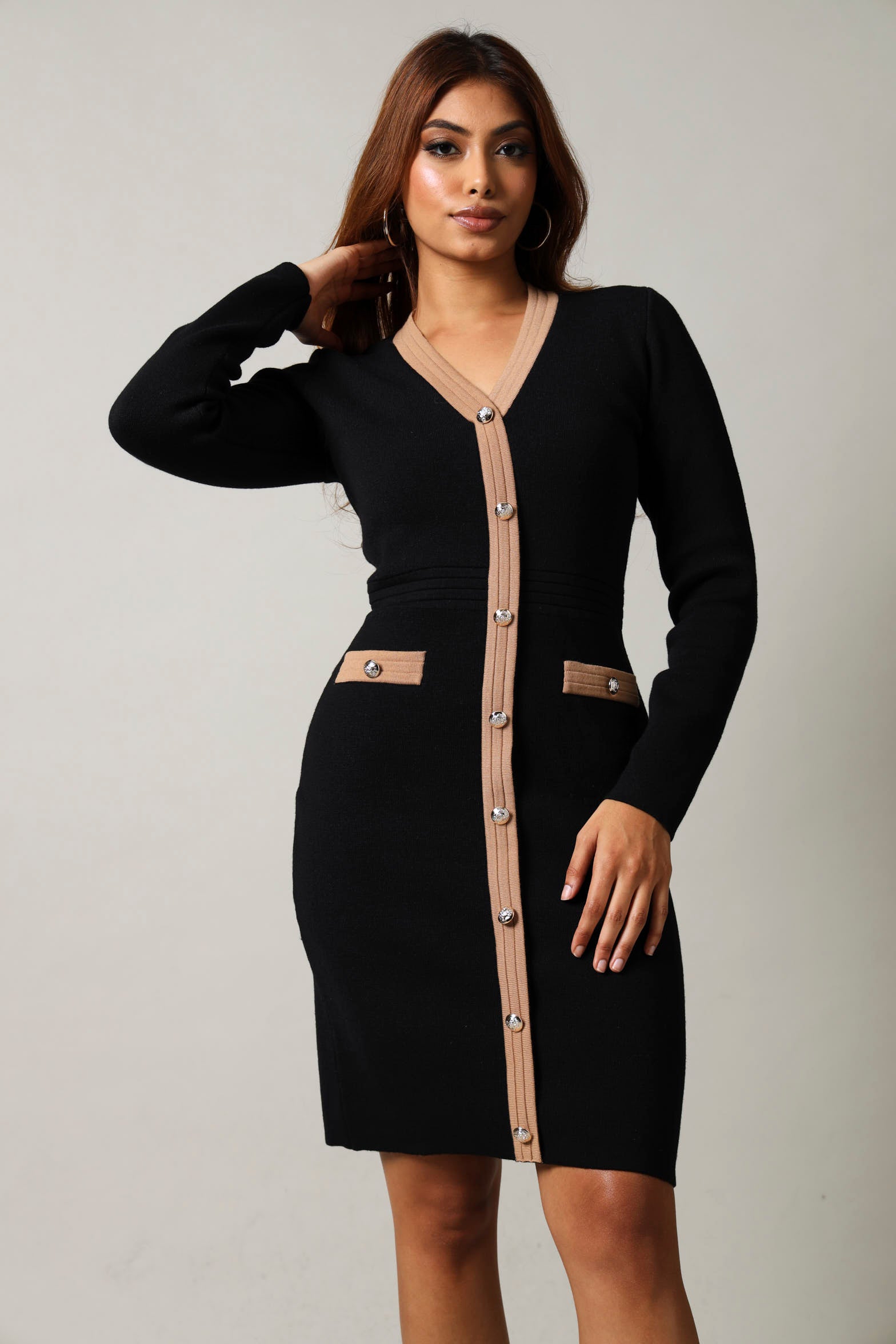 Long Sleeve Contrast Knitwear Dress