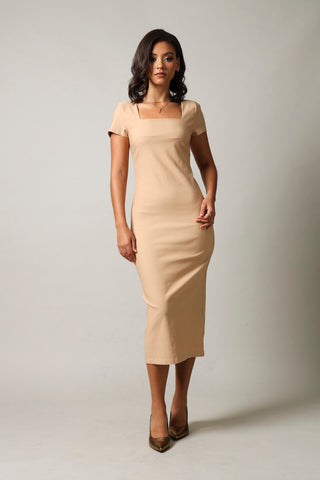 Short Sleeve Bodycon Dress - Nude