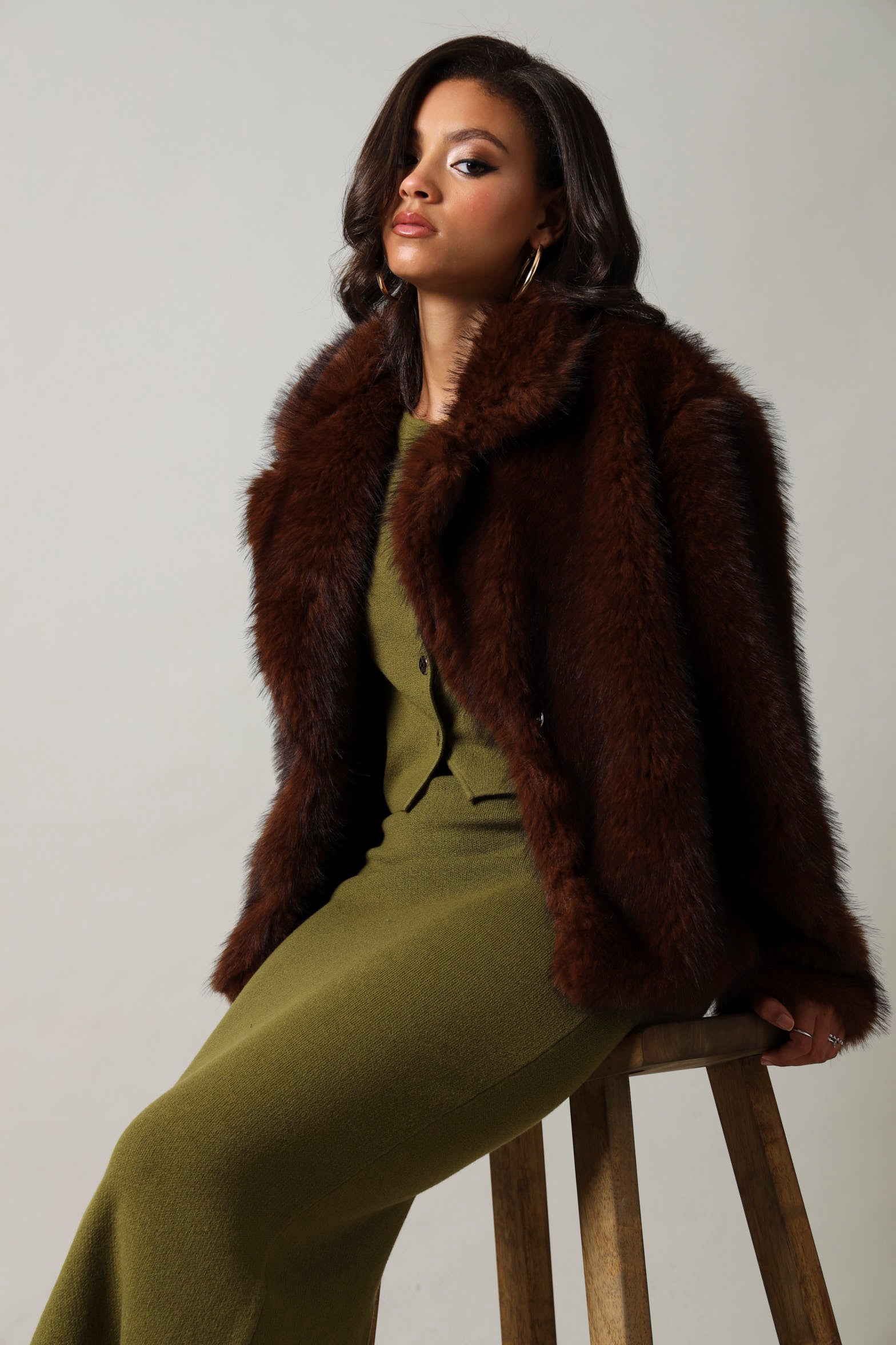 Long Sleeve Fur Longer Length Jacket - Brown – LEGiT