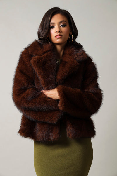 Long Sleeve Fur Longer Length Jacket - Brown – LEGiT