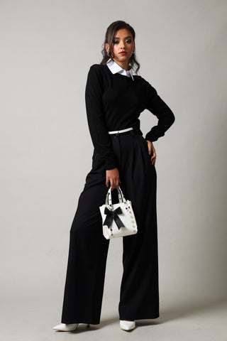 Long Sleeve Knit Wear Golfer - Black/White