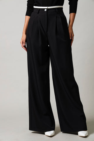 Tuxedo Wide Leg Pants - Black/Cream