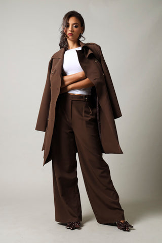 Tab Detail Wide leg Pants - Brown