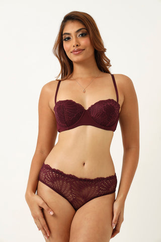Twin pack Shell Lace Balconette Bra - Burgundy