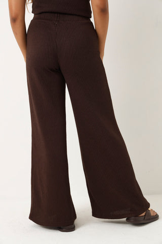 Textured Knit Wide Leg Pants - Chocolate
