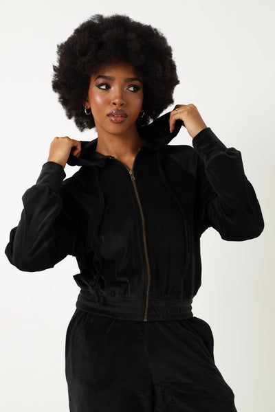 enof velour jersey zip tops black 新品未使用 Long Sleeve Velour Zip Through - Black – LEGiT