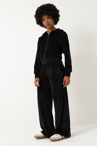 Velour Wide leg Pant - Black