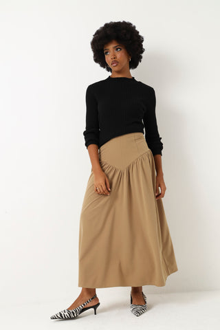 Fit And Flare Woven Maxi Skirt - Stone