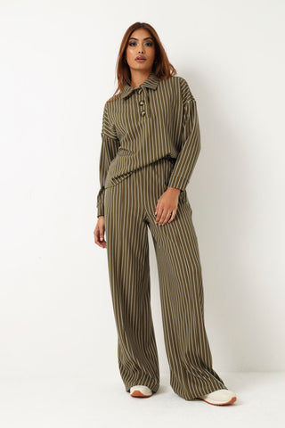 Large Placket Stripe Pullover - Fatigue